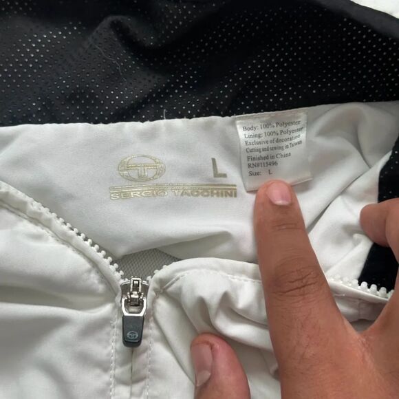 Sergio Tacchini White And Black Windbreaker Jacket Size Large - Picture 6 of 9